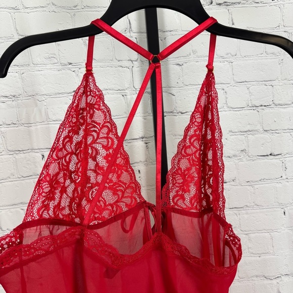 Fredrick’s of Hollywood Red Teddie Sheer Nightgown Size Large - Picture 3 of 6